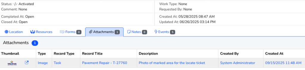 Mavtrek screenshot for Adding an Attachment