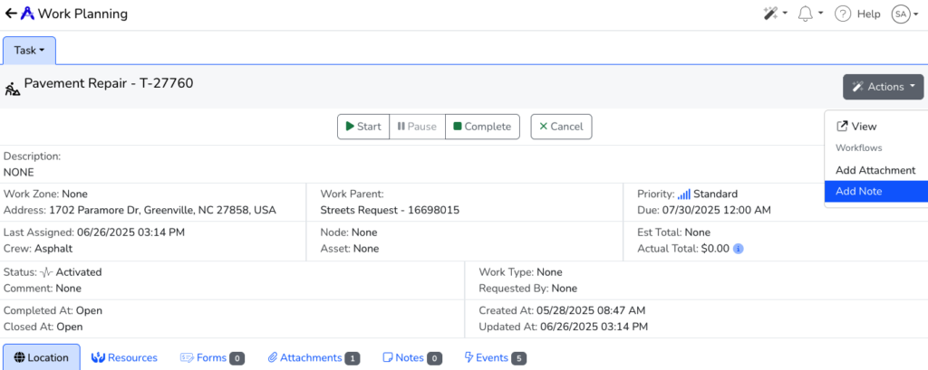 Mavtrek screenshot for Adding a Note