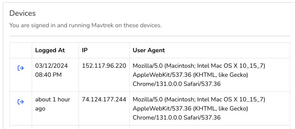 Mavtrek screenshot for My Settings